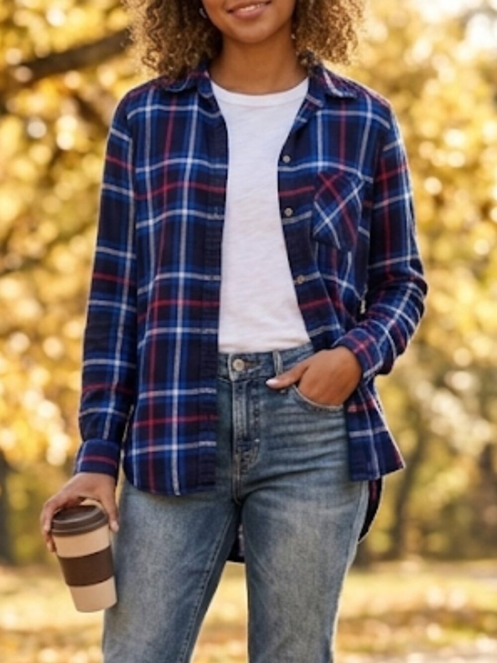 AMERICAN EAGLE Navy Red Plaid Boyfriend Fit Flannel Shirt XS